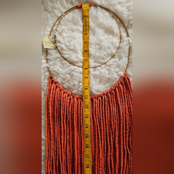 New! Rust Orange Macrame Double Hoop Wall Hanging - Picture 2 of 4